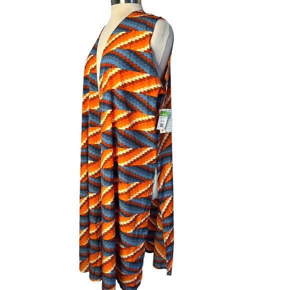 NW T Lula Roe Large Open Front Cardigan Size Large Red Orange Blue Aztec Long Sl - Picture 2 of 13